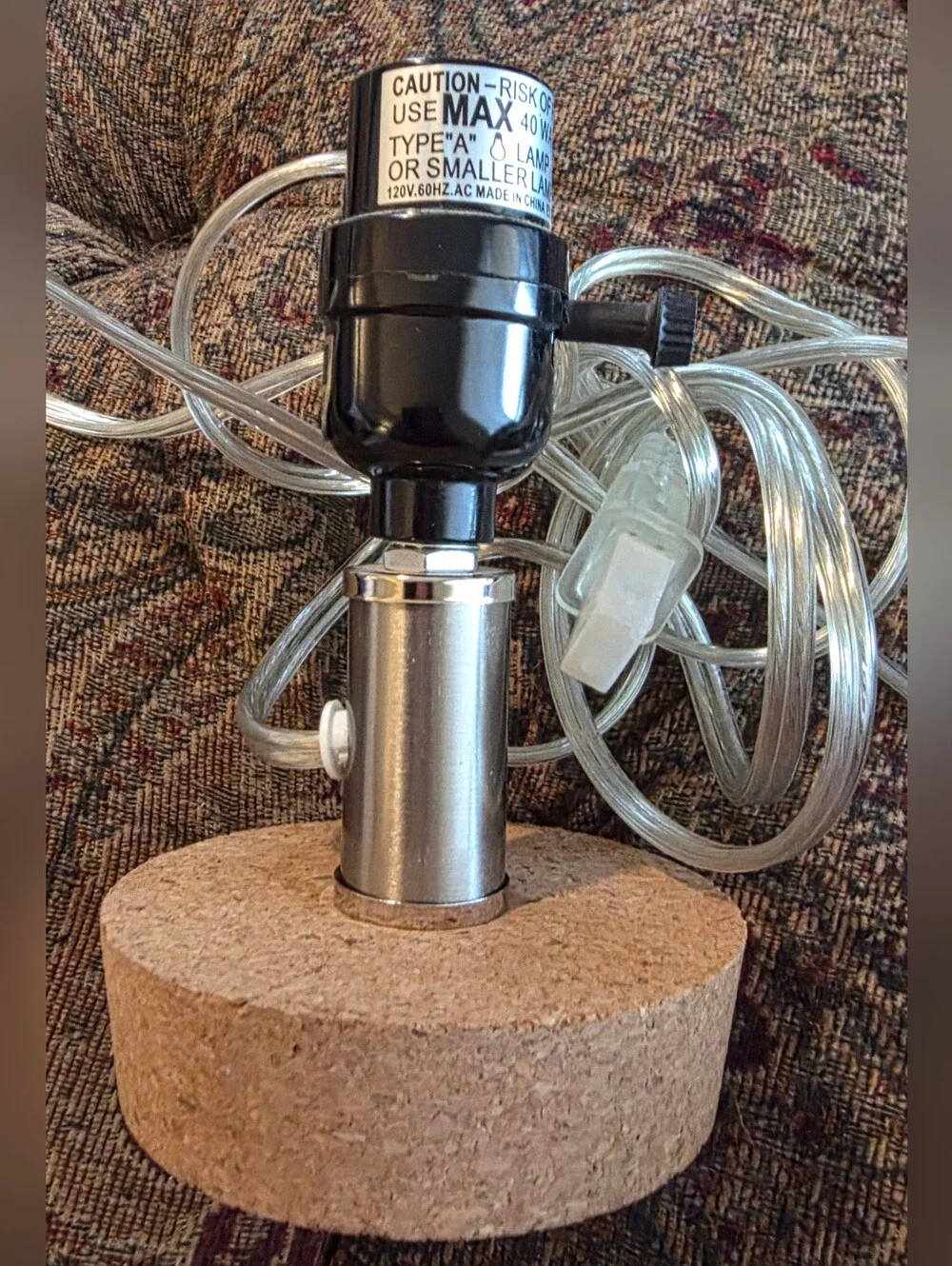 Universal Cork Lamp Insert Socket with Clear Power Cord